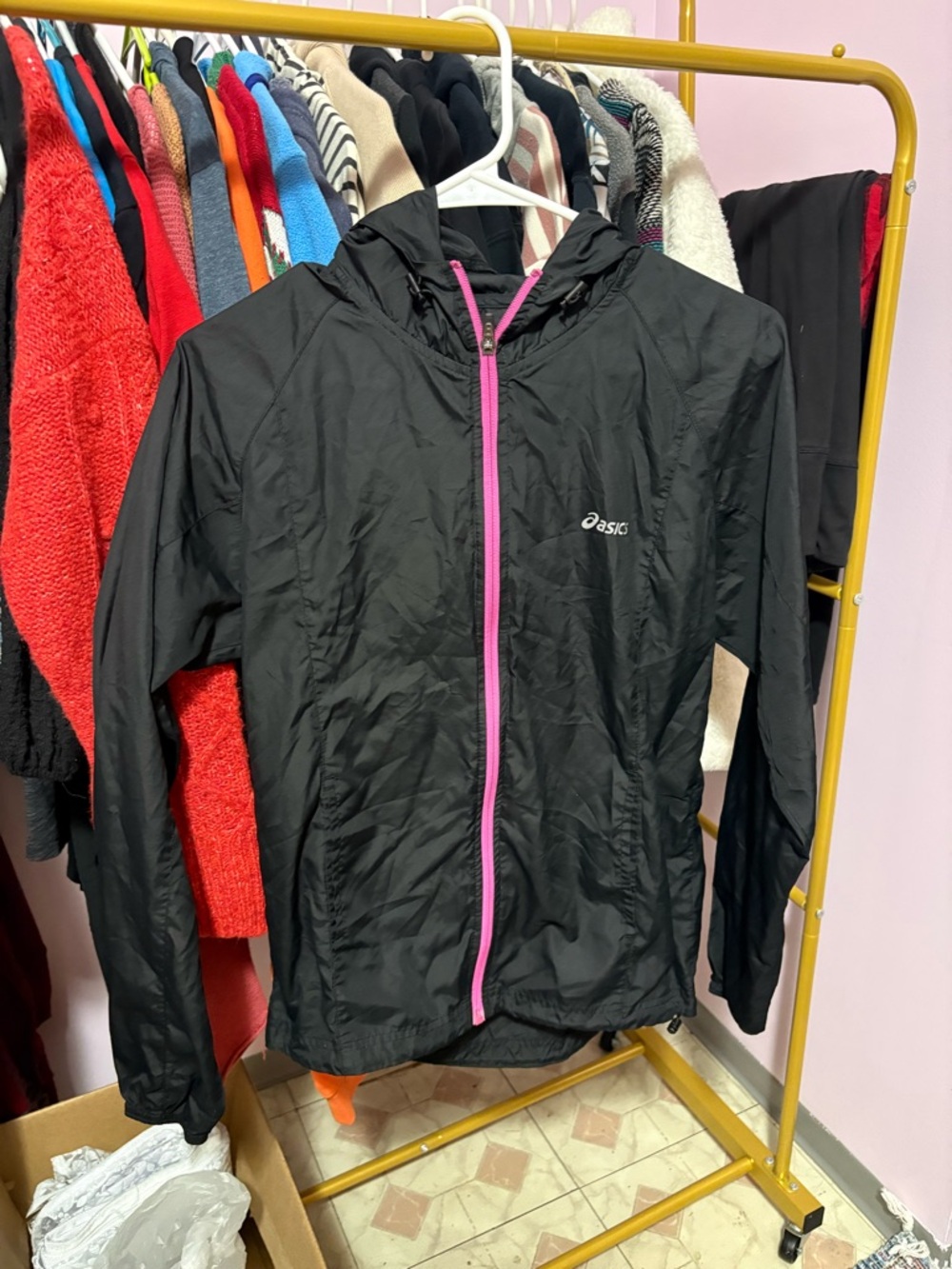 ASICS Black Jacket with Pink Trim and Zipper